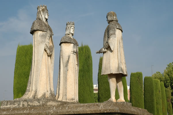 Statue of Christopher Columbus and the Catholic Monarchs in Cordoba's Alcazar Castle