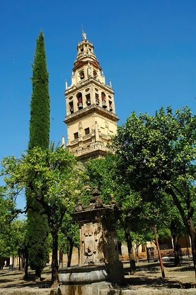 Mosque-Cathedral of Cordoba Orange Tree Courtyard and bell tower.