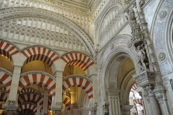 Islamic arches with gothic and renaissance elements in the Cordoba Mosque-Cathedral